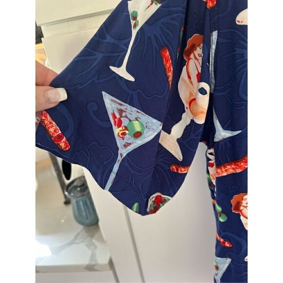 Junction West Men’s Button Down Shirt Sz women in Martini Glass Blue Short Sleev - Picture 4 of 9